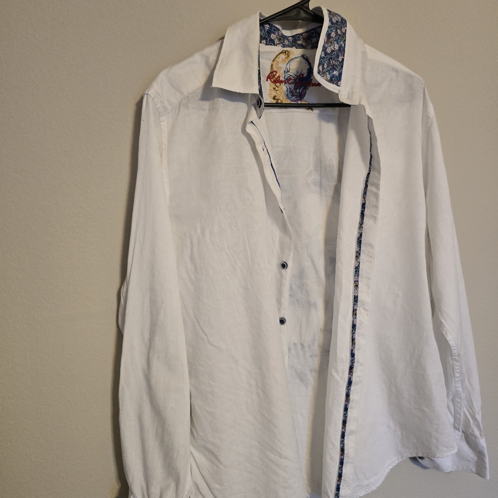 White Men's Shirt with Floral Accents